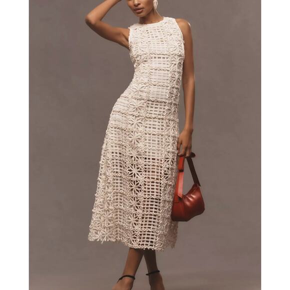 Nordstrom Endless Rose Sleeveless Textured Lace Midi Dress Ivory Size Large NWT - Picture 1 of 15